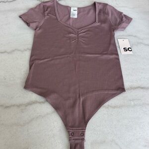 SO Bodysuit with Cap Sleeves and Ruched Neckline